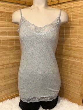 Deb gray lace trim cami camisole tank top Y2K festival Fairycore woman’s XL